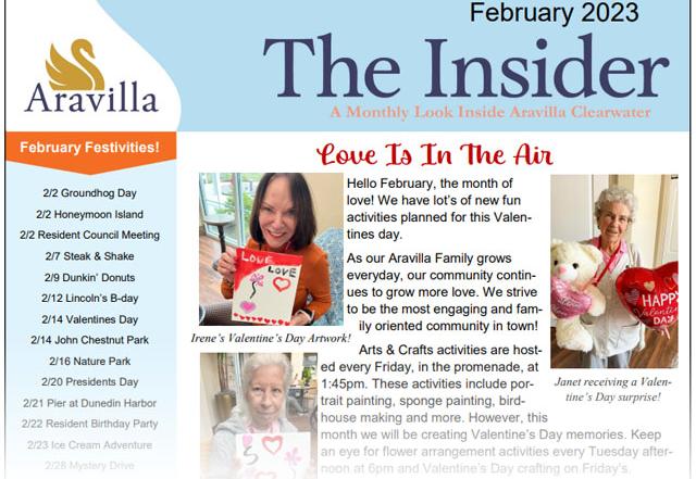 Aravilla Clearwater Memory Care newsletter Feb 2023