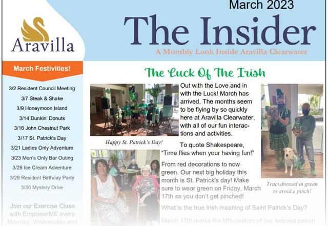 Aravilla Clearwater Memory Care March 2023 newsletter