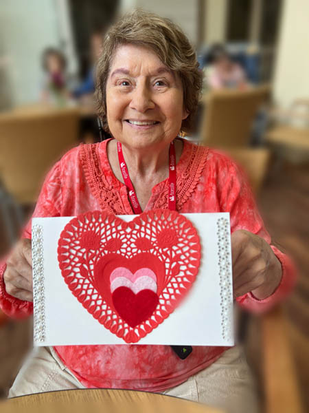 memory care resident Sheila with heart