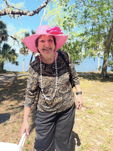 memory care resident Dot going for a walk