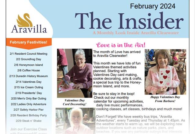 Memory Care Aravilla Clearwater FEB 2024 newsletter image