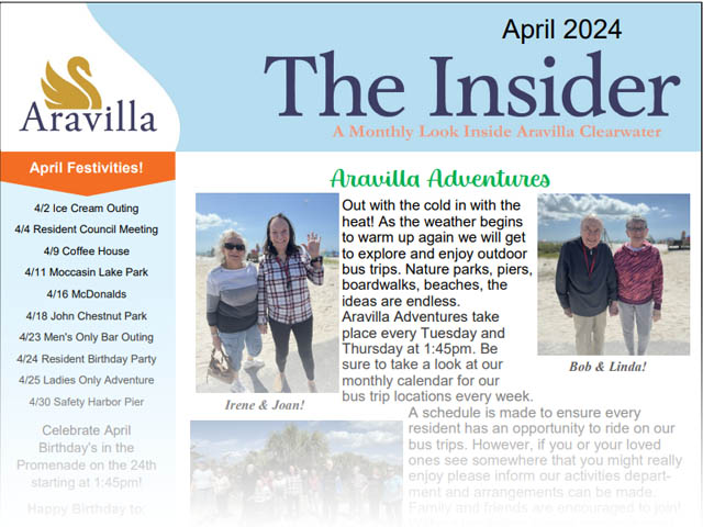 Aravilla Clearwater Memory Care newsletter image APR 2024