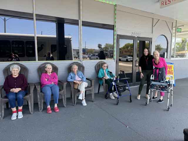 memory care senior ladies on an outing