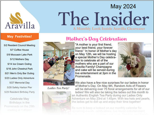 memory care newsletter Aravilla Clearwater image