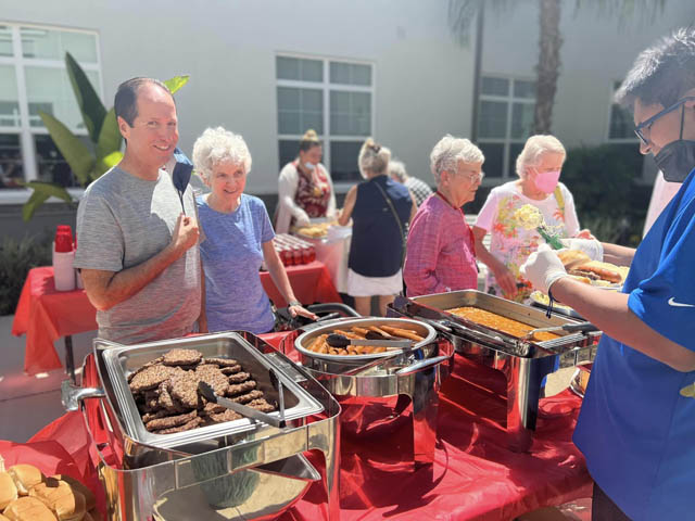 memory care residents barbeque