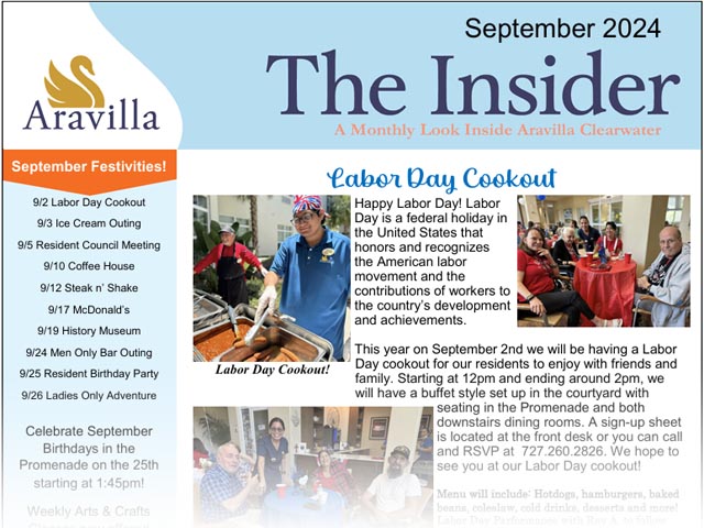 memory care newsletter image SEP 2024 Aravilla Clearwater