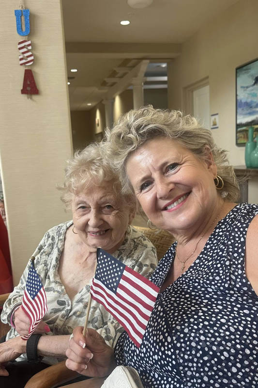 memory care resident celebrating July 4th